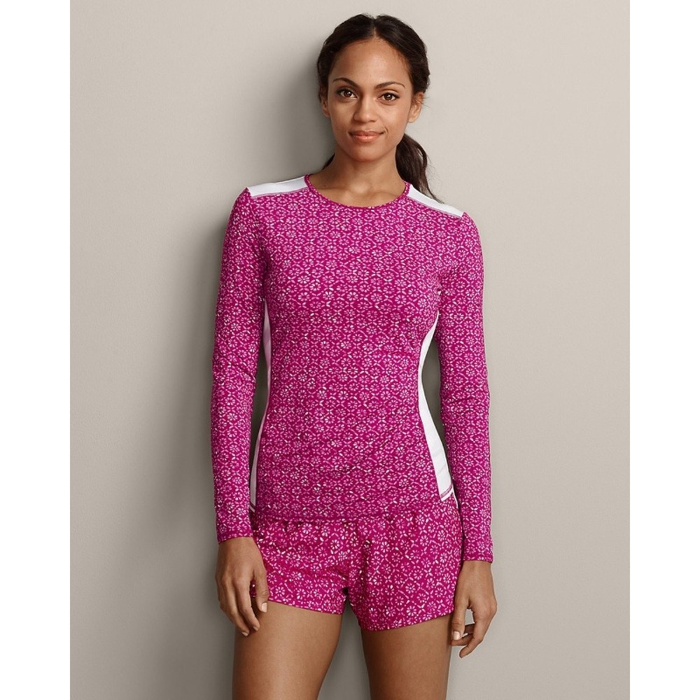 Eddie Bauer Long Sleeve Amphib Rashguard Swim Top Berry Pink Floral White Large